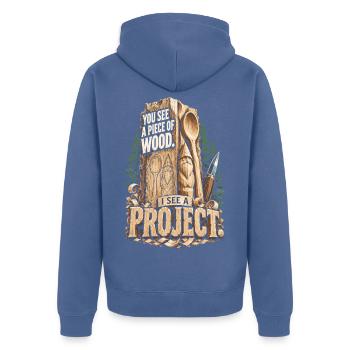 Holzschnitzerei Schnitzen Holzschnitzen - Unisex Premium Bio Zip Hoodie - Taubenblau - Hinten - Nico (187cm)