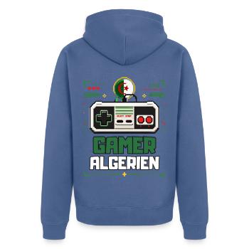 Algerische Gamer-Pixelkunst – Retro-Gaming Algerien - Unisex Premium Bio Zip Hoodie - Taubenblau - Hinten - Nico (187cm)