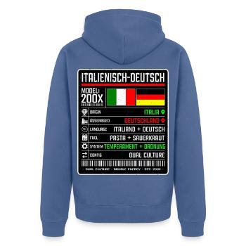 Deutschitaliener - zwischen zwei Kulturen 200x - Unisex Premium Bio Zip Hoodie - Taubenblau - Hinten - Nico (187cm)