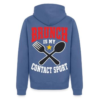 Brunch Is a Contact Sport – Brunch Humor - Unisex Premium Bio Zip Hoodie - Taubenblau - Hinten - Nico (187cm)