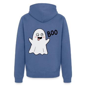 Alberner Geist Buh! - Unisex Premium Bio Zip Hoodie - Taubenblau - Hinten - Nico (187cm)