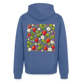 Erdbeeren Muster Beeren Sommer Botanisch Früchte - Unisex Premium Bio Zip Hoodie - Taubenblau - Hinten - Nico (187cm)