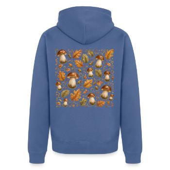 Pilze Steinpilz Muster Herbst Wald Botanisch Natur - Unisex Premium Bio Zip Hoodie - Taubenblau - Hinten - Nico (187cm)