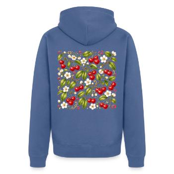 Kirschen Muster Botanisch Sommer Garten Früchte - Unisex Premium Bio Zip Hoodie - Taubenblau - Hinten - Nico (187cm)