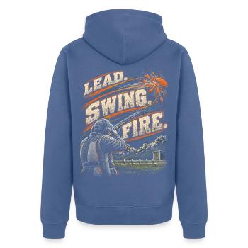 Tontaubenschießen Lead Swing Fire - Unisex Premium Bio Zip Hoodie - Taubenblau - Hinten - Nico (187cm)