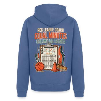 Rec-Liga Coach Gleiche Minuten Chaos - Unisex Premium Bio Zip Hoodie - Taubenblau - Hinten - Nico (187cm)