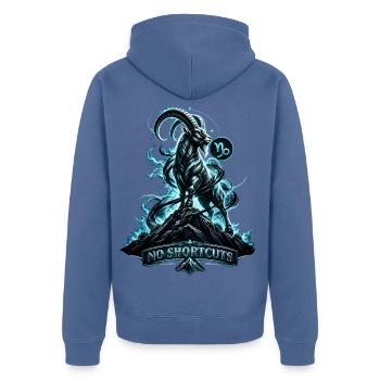 Keine Abkürzungen - Unisex Premium Bio Zip Hoodie - Taubenblau - Hinten - Nico (187cm)