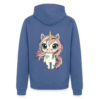 Zombie Einhorn – Süß aber Gruselig - Unisex Premium Bio Zip Hoodie - Taubenblau - Hinten - Nico (187cm)