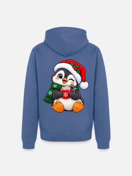Süßer Pinguin mit Weihnachtsmütze & Kakao - Unisex Premium Bio Zip Hoodie - Taubenblau