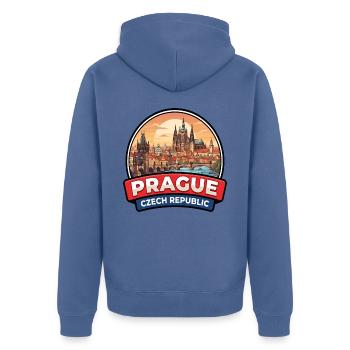 Prag, Tschechische Republik Reiseabzeichen Schlossgeschenk - Unisex Premium Bio Zip Hoodie - Taubenblau - Hinten - Nico (187cm)