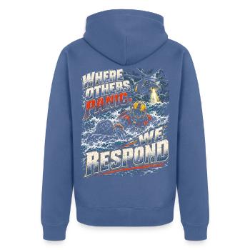 Rettungsschwimmer Where Others Panic We Respond - Unisex Premium Bio Zip Hoodie - Taubenblau - Hinten - Nico (187cm)