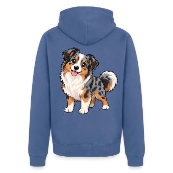 Australian Shepherd Kawaii Style – Süßer Hund - Unisex Premium Bio Zip Hoodie - Taubenblau - Hinten - Nico (187cm)