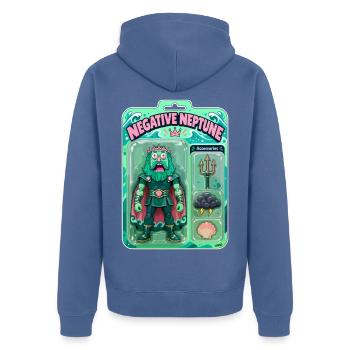Negative Neptun-Actionfigur - Unisex Premium Bio Zip Hoodie - Taubenblau - Hinten - Nico (187cm)