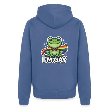 Schwul Frosch Regenbogenfahne - Unisex Premium Bio Zip Hoodie - Taubenblau - Hinten - Nico (187cm)