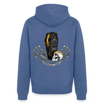 Memento Mori Sargskull Gothic - Unisex Premium Bio Zip Hoodie - Taubenblau - Hinten - Nico (187cm)