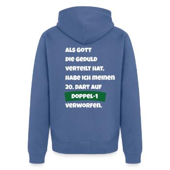 Dart vs. Geduld - Unisex Premium Bio Zip Hoodie - Taubenblau - Hinten - Nico (187cm)