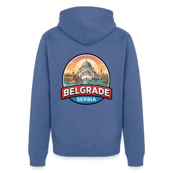 Belgrad, Serbien Reiseabzeichen Kunst der Burg Sankt Save - Unisex Premium Bio Zip Hoodie - Taubenblau - Hinten - Nico (187cm)