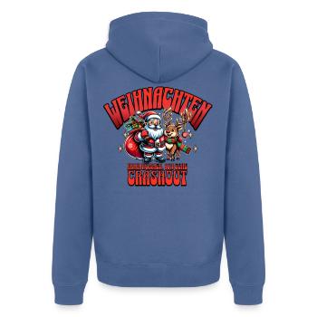 Weihnachtsausraster mit Weihnachtsmann & Rentier - Unisex Premium Bio Zip Hoodie - Taubenblau - Hinten - Nico (187cm)