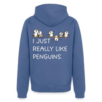Pinguine Spruch Penguin Lover Tierhumor Cartoon - Unisex Premium Bio Zip Hoodie - Taubenblau - Hinten - Nico (187cm)