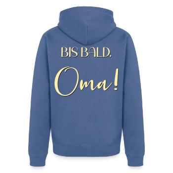 Baby Ankündigung Oma - Unisex Premium Bio Zip Hoodie - Taubenblau - Hinten - Nico (187cm)