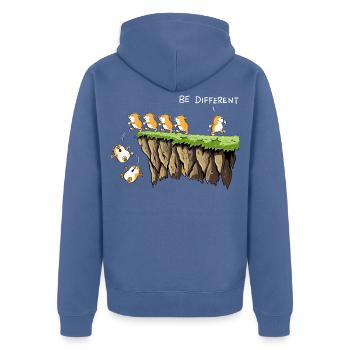 Lemminge Eigener Weg Individualität Statement Humo - Unisex Premium Bio Zip Hoodie - Taubenblau - Hinten - Nico (187cm)