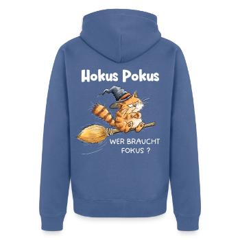 Hokus Pokus Katze Besen Spruch Sarkasmus Humor - Unisex Premium Bio Zip Hoodie - Taubenblau - Hinten - Nico (187cm)
