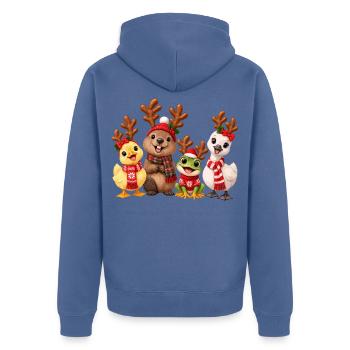 Süße Weihnachtsfreunde mit Rentiergeweih - Unisex Premium Bio Zip Hoodie - Taubenblau - Hinten - Nico (187cm)