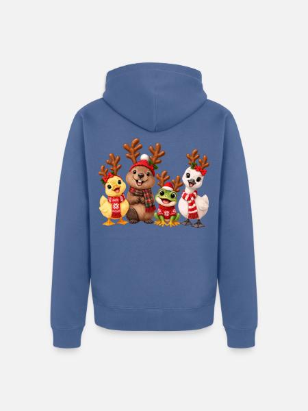 Süße Weihnachtsfreunde mit Rentiergeweih - Unisex Premium Bio Zip Hoodie - Taubenblau