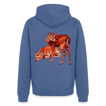 Zwei junge Rehe Grafik im digital-Stil - Unisex Premium Bio Zip Hoodie - Taubenblau - Hinten - Nico (187cm)