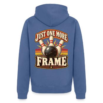 Just One More Frame Bowling Retro - Unisex Premium Bio Zip Hoodie - Taubenblau - Hinten - Nico (187cm)