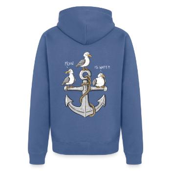 Moin Möwen Anker Nordsee Küste Maritim Humor - Unisex Premium Bio Zip Hoodie - Taubenblau - Hinten - Nico (187cm)