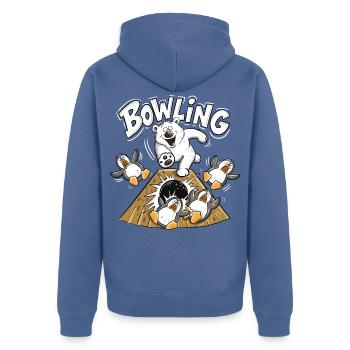 Bowling Eisbär Pinguine Tierhumor Cartoon Kegeln - Unisex Premium Bio Zip Hoodie - Taubenblau - Hinten - Nico (187cm)