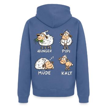 Hunger Müde Kalt Schafe Spruch Tierhumor - Unisex Premium Bio Zip Hoodie - Taubenblau - Hinten - Nico (187cm)