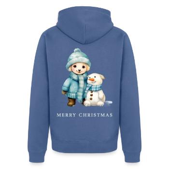 Süßer Hund mit Schneemann Weihnachten Merry Xmas - Unisex Premium Bio Zip Hoodie - Taubenblau - Hinten - Nico (187cm)