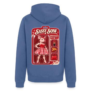 Sassy Sow Retro-Schweinepuppe - Unisex Premium Bio Zip Hoodie - Taubenblau - Hinten - Nico (187cm)