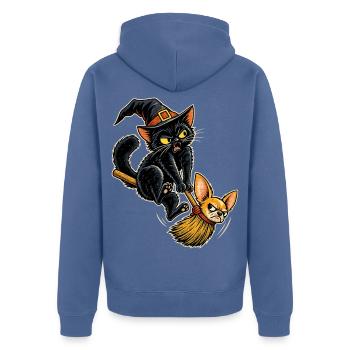 Halloween Hexenkatze mit störrischem - Unisex Premium Bio Zip Hoodie - Taubenblau - Hinten - Nico (187cm)