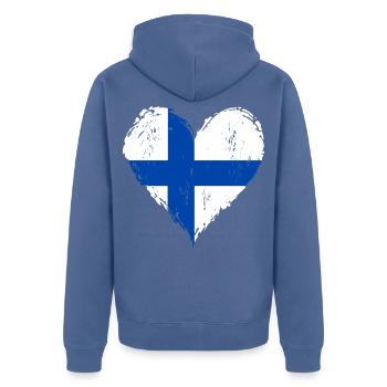 Finnland Herzflagge Grunge - Unisex Premium Bio Zip Hoodie - Taubenblau - Hinten - Nico (187cm)