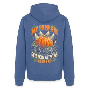 Riesenkürbis My Pumpkin Gets More Attention Than I - Unisex Premium Bio Zip Hoodie - Taubenblau - Hinten - Nico (187cm)