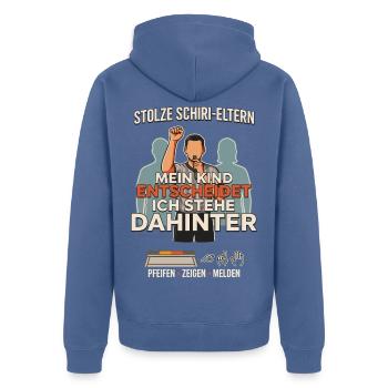 Stolze Schiri Eltern - Unisex Premium Bio Zip Hoodie - Taubenblau - Hinten - Nico (187cm)