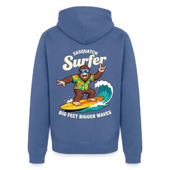 Sasquatch Surfer Big Feet Bigger Waves Cryptid - Unisex Premium Bio Zip Hoodie - Taubenblau - Hinten - Nico (187cm)