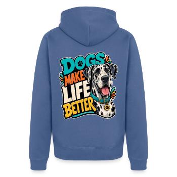 Dogge - Unisex Premium Bio Zip Hoodie - Taubenblau - Hinten - Nico (187cm)