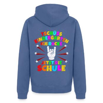 Tschüss Kindergarten Rocke Jetzt die Schule - Unisex Premium Bio Zip Hoodie - Taubenblau - Hinten - Nico (187cm)