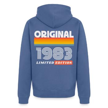 1983 Original Geburtstag Retro Vintage 80er Spruch - Unisex Premium Bio Zip Hoodie - Taubenblau - Hinten - Nico (187cm)