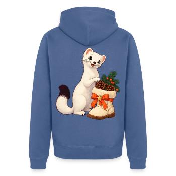 Hermelin mit festlichem Zapfenstiefel - Unisex Premium Bio Zip Hoodie - Taubenblau - Hinten - Nico (187cm)