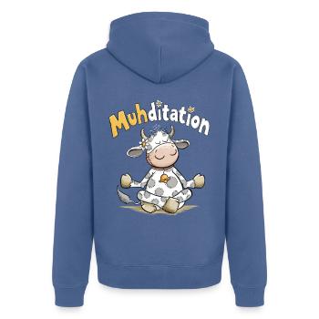 Muhditation Kuh Yoga Meditation Wortspiel Humor - Unisex Premium Bio Zip Hoodie - Taubenblau - Hinten - Nico (187cm)