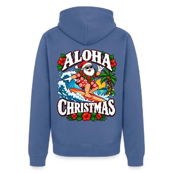 Aloha Weihnachten Surfer Santa - Unisex Premium Bio Zip Hoodie - Taubenblau - Hinten - Nico (187cm)