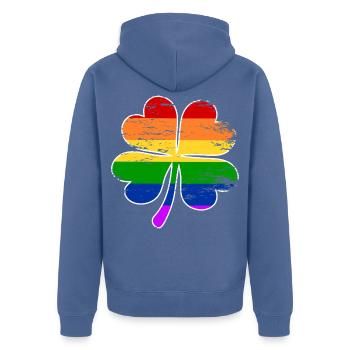 Regenbogen Flagge Vierblättriges Kleeblatt used - Unisex Premium Bio Zip Hoodie - Taubenblau - Hinten - Nico (187cm)