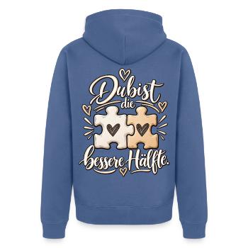 Partnerschaft Du bist die bessere Hälfte Puzzle - Unisex Premium Bio Zip Hoodie - Taubenblau - Hinten - Nico (187cm)