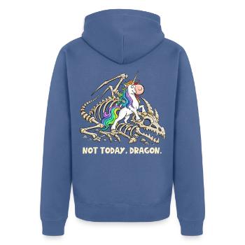Not Today Dragon Einhorn Fantasy Humor - Unisex Premium Bio Zip Hoodie - Taubenblau - Hinten - Nico (187cm)