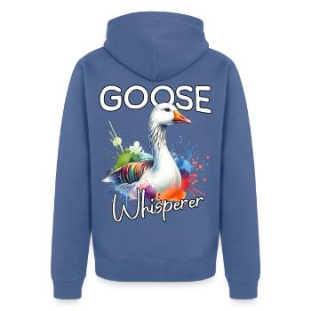 Gans Flüsterer - Unisex Premium Bio Zip Hoodie - Taubenblau - Hinten - Nico (187cm)